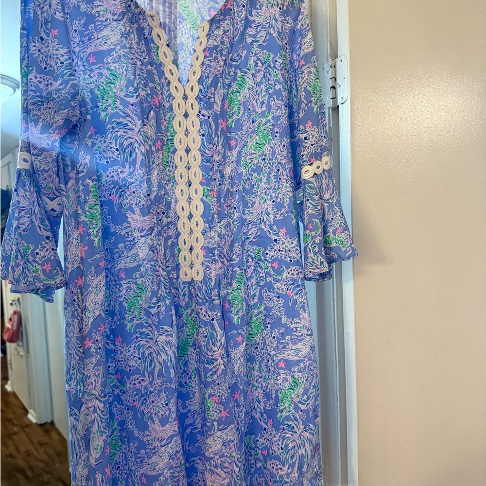 Lilly Pulitzer Blue and Pink Floral Long Sleeve Dress